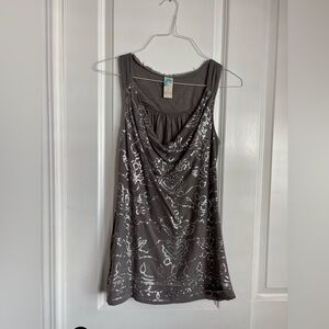 Anthropologie Sequin-Embellished Gray Tank Top Blouse